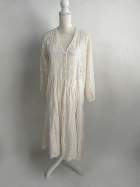 ZARA Cream Long Sleeve Cottagecore Maxi Dress Size Small